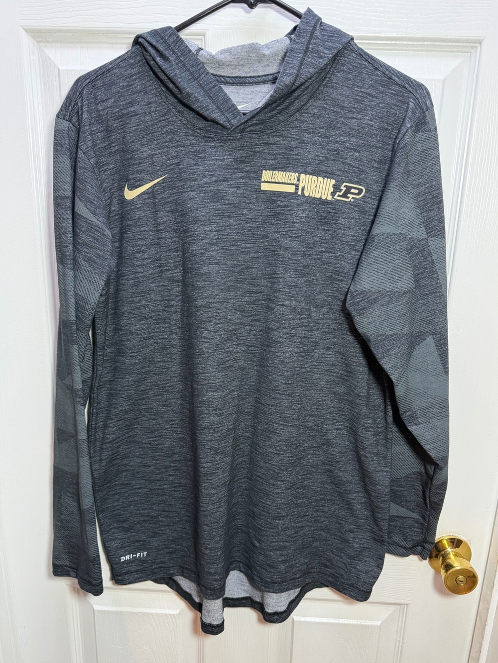 Nike Purdue Heathered Black and Gray Dri-FIT Hooded Long Sleeve Tee